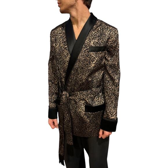 L.W. Wardy Leopard Jacquard Satin Smoking Jacket XS Made in USA - Picture 15 of 17